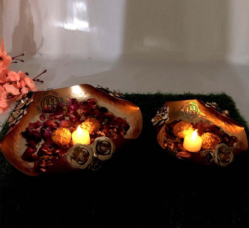DSH Urli Bowl for Floating Flowers and Candles (Red and Gold) - Set of 2 - Image 3
