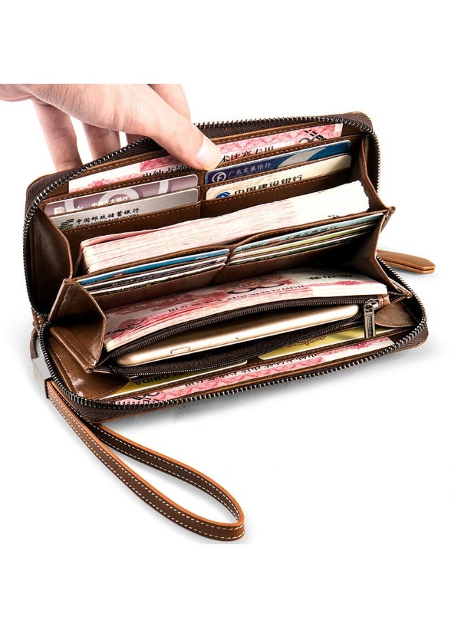 William Polo Genuine Leather Retro Wallet Long Handbag 2025 New Zipper Leather Wallet Men's Card Bag Multi functional Handbag - Image 4