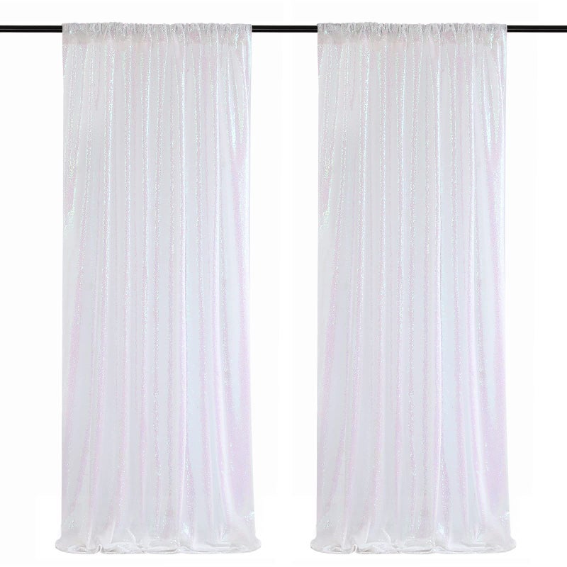 Sequin Curtains 2 Pieces White Iridescent 2FTx8FT Sequin Backdrop Glitter Fabric Background for Christmas Party Decoration Brithday Party Wedding Decorations