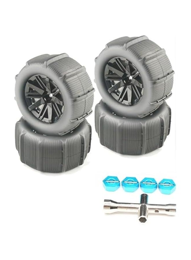 اطارات مطاطية سداسية المحور مقاس 12 ملم بمقياس 1/10 1/12 1/14 1/16 1/18 للشاطئ/الثلج/الصحراء/الطرق الوعرة متوافقة مع دبليو ال تويز 144001 (4 × اطارات مع أدوات) - Image 1