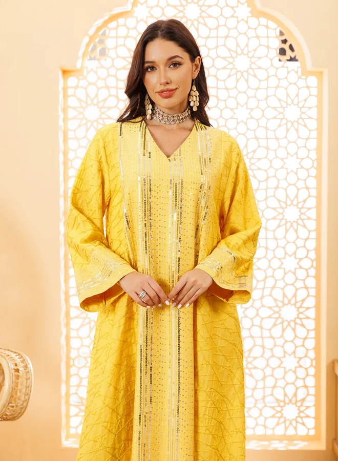 Take Two Yellow Women Yellow Sequined Embellished Jalabiya for Women | Best Price UAE