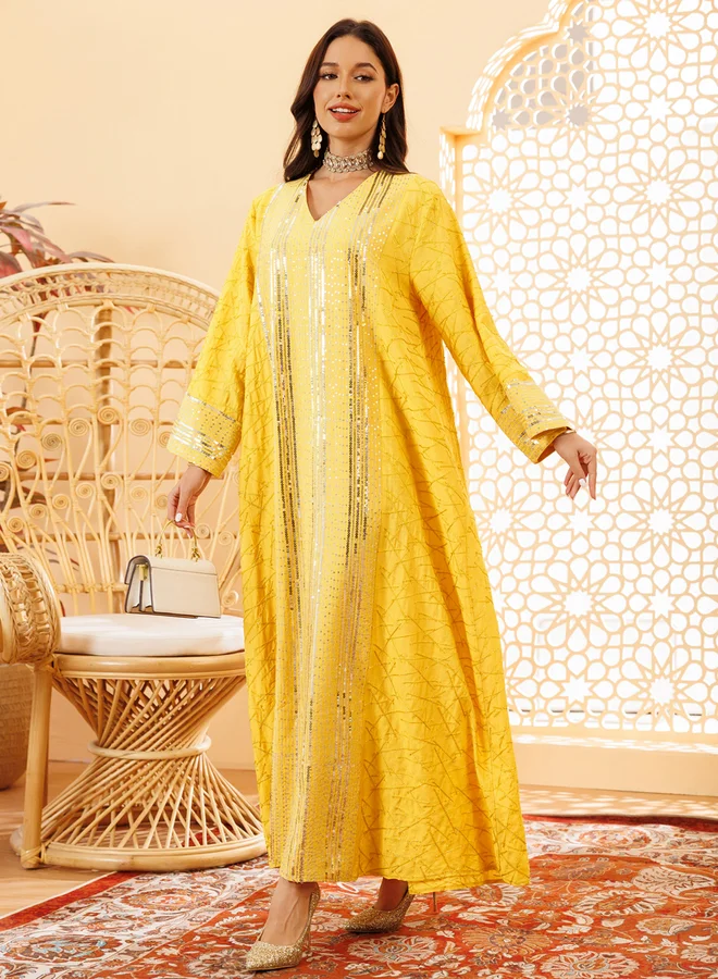 Take Two Yellow Women Yellow Sequined Embellished Jalabiya for Women | Best Price UAE