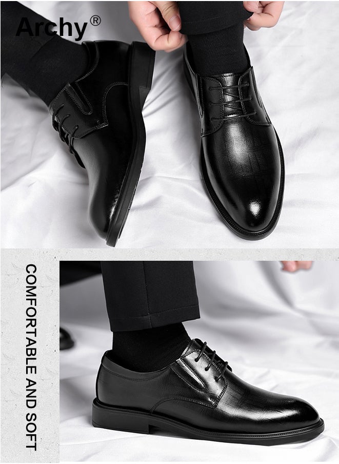 أرشي أحذية عمل رسمية من الجلد للرجال، ذات خامات عالية الجودة، ونعل ناعم، ومريحة، ومناسبة لحفلات الزفاف والعريس، ومزودة بمقدمة مستديرة، وقمة منخفضة، ورباط أمامي، ومضادة للانزلاق، ومقاومة للتآكل، وأحذية عمل - Image 4