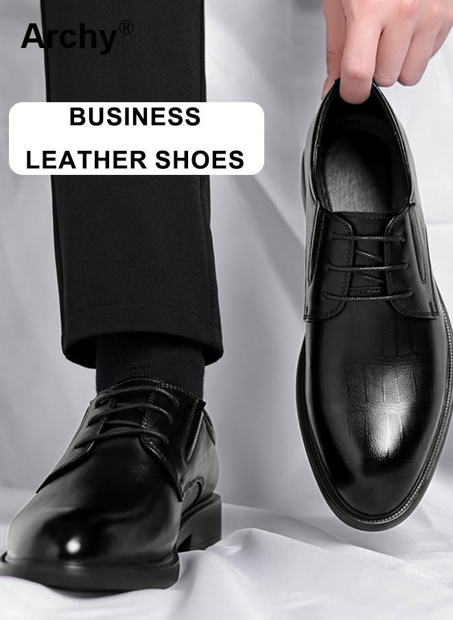 أرشي أحذية عمل رسمية من الجلد للرجال، ذات خامات عالية الجودة، ونعل ناعم، ومريحة، ومناسبة لحفلات الزفاف والعريس، ومزودة بمقدمة مستديرة، وقمة منخفضة، ورباط أمامي، ومضادة للانزلاق، ومقاومة للتآكل، وأحذية عمل - Image 1