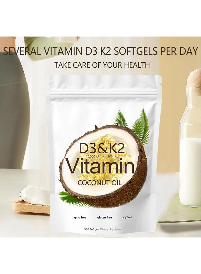 Generic D3 + K2 Coconut Oil Soft Gels, Vitamin D3 10000 iu Plus K2 (MK-7) 200 mcg, Vitamin D3 K2 Supplement Softgels, Replenish Vitamin D3 K2 Coconut Oil Softgels 300 Gels  - Image 2