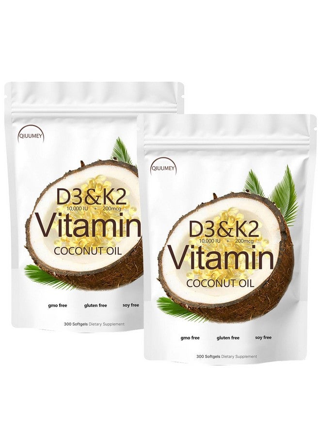 Generic D3 + K2 Coconut Oil Soft Gels, Vitamin D3 10000 iu Plus K2 (MK-7) 200 mcg, Vitamin D3 K2 Supplement Softgels, Replenish Vitamin D3 K2 Coconut Oil Softgels 300 Gels  - Image 1