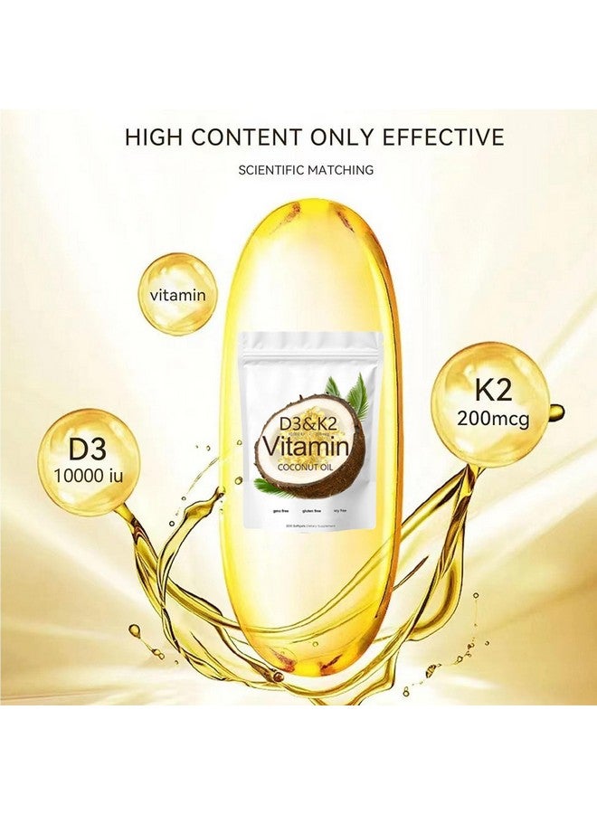 Generic D3 + K2 Coconut Oil Soft Gels, Vitamin D3 10000 iu Plus K2 (MK-7) 200 mcg, Vitamin D3 K2 Supplement Softgels, Replenish Vitamin D3 K2 Coconut Oil Softgels 300 Gels  - Image 4