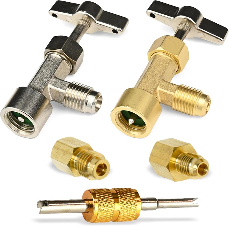 Lu-Hawk R134A Adapter Fitting Kit ( R134A Self-Sealing, and Single Puncture Can Taps, with Valve Core Removal Tool) - Image 1
