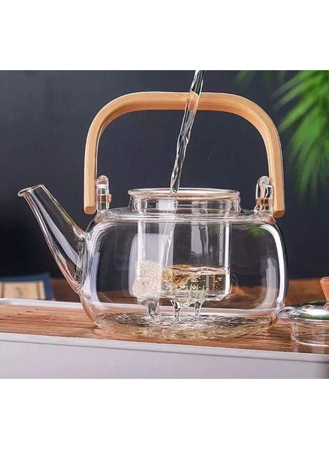HOME ZONE Glass Teapot with Wood Handle  Clear - Image 3