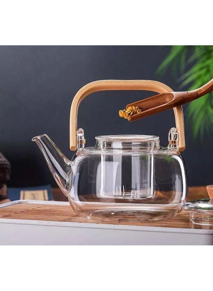 HOME ZONE Glass Teapot with Wood Handle  Clear - Image 4