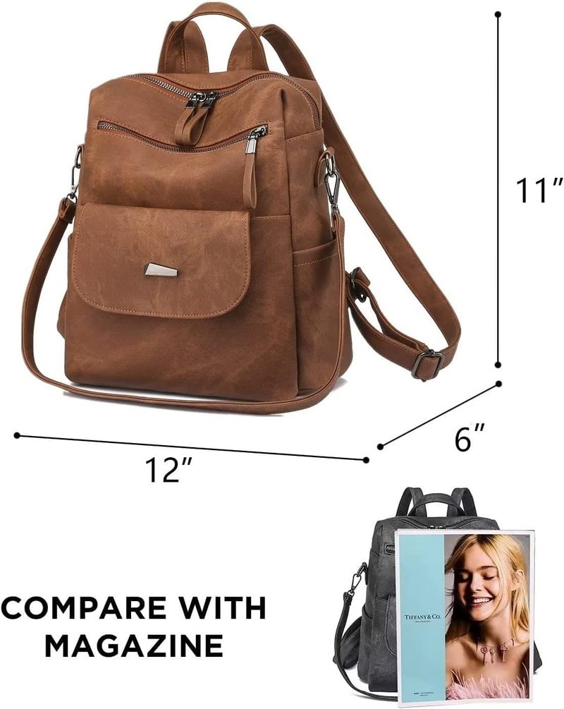 WYFJNX PU Leather Backpack Purse for Women Fashion Multipurpose Design Handbag Ladies Shoulder Bags Travel Backpack Brown - Image 3