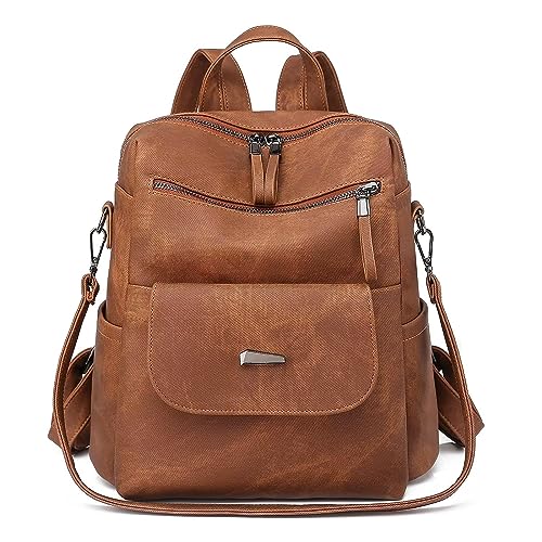 WYFJNX PU Leather Backpack Purse for Women Fashion Multipurpose Design Handbag Ladies Shoulder Bags Travel Backpack Brown - Image 4