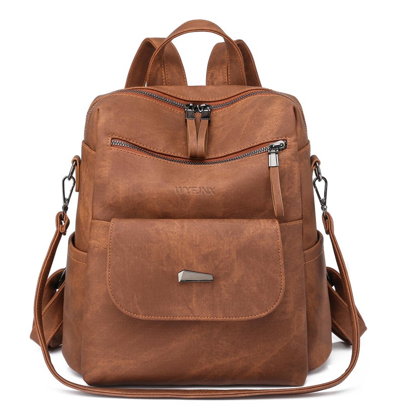 WYFJNX PU Leather Backpack Purse for Women Fashion Multipurpose Design Handbag Ladies Shoulder Bags Travel Backpack Brown - Image 1