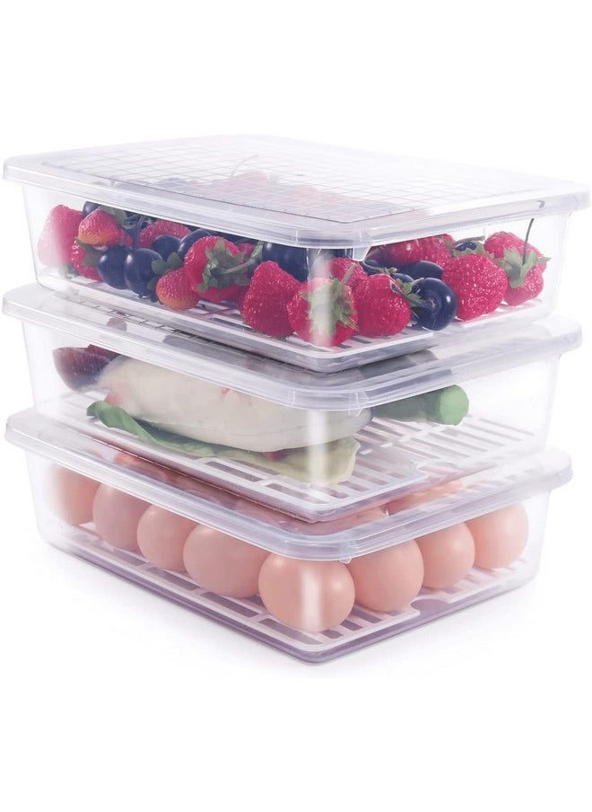 Rylan Rylan Polypropylene Fridge Storage Boxes (Pack Of 2, Fridge Organizer With Removable Drain Plate Tray Keeps Fruits, Vegetables, Meat, Fish Fresh Longer (1500 Ml, White)  - Image 1