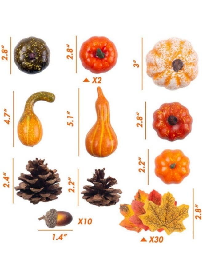 GGEROU - Thanksgiving Artificial Pumpkins Gourds Home Decoration Set 50Pcs ,30 Fake Maple Leaves 10 Fake Acorns 2 Fake Pinecones 8 Fake Pumpkins - Image 1