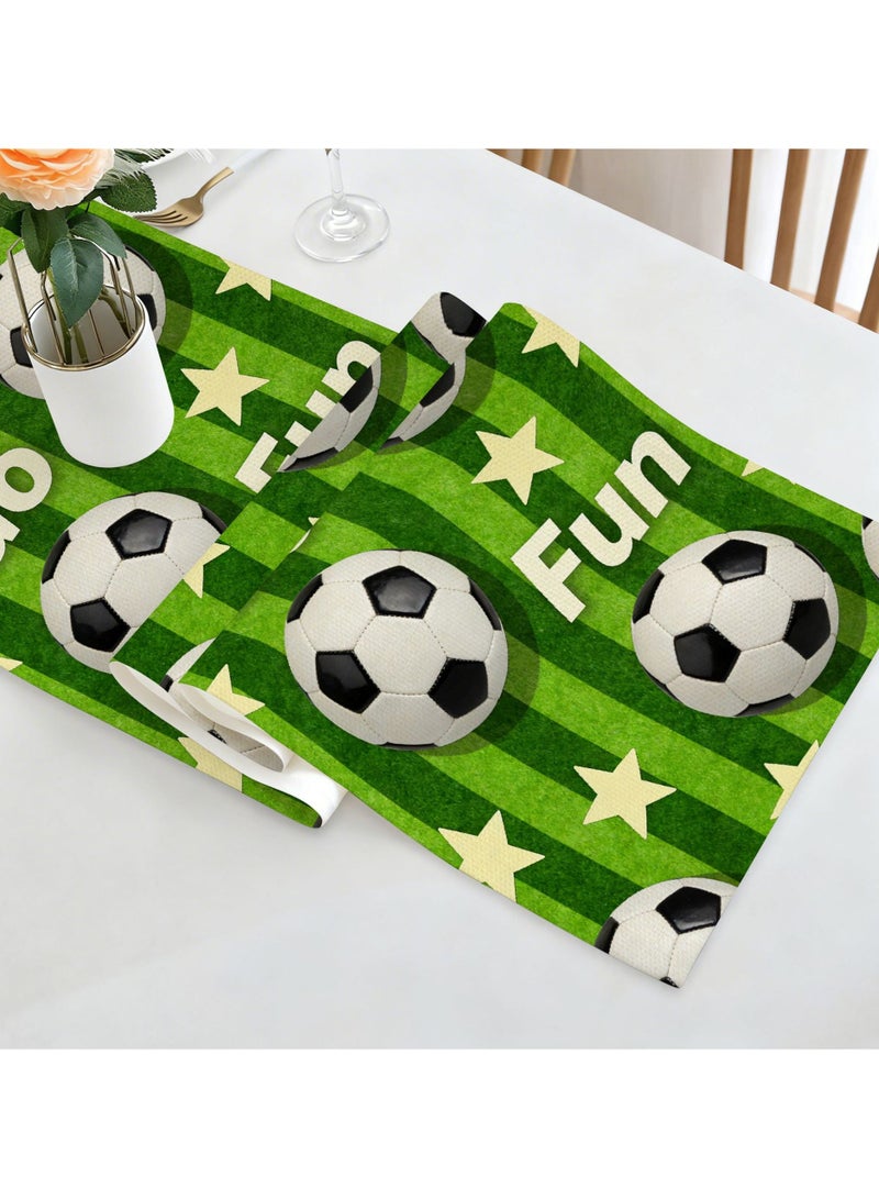 World Cup Football Printed Table Runner with 'Go Fun' Text, Linen Style Long Table Flag for Dining Table, Bookshelf, Home Decor - Image 4