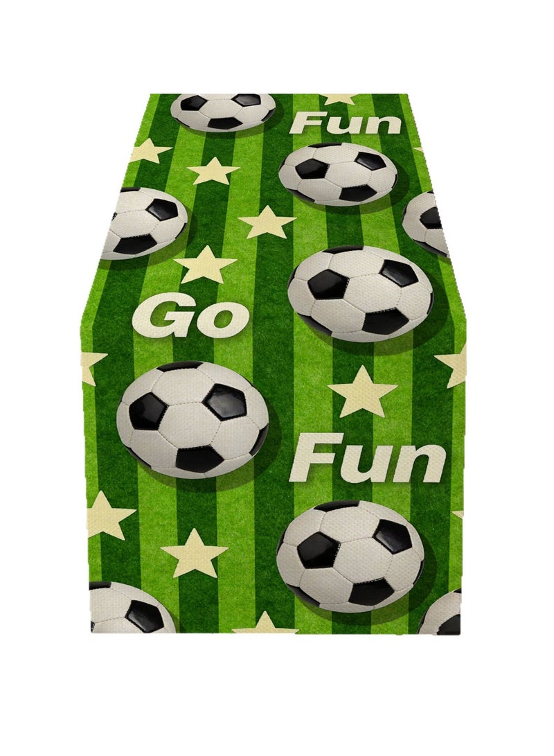 World Cup Football Printed Table Runner with 'Go Fun' Text, Linen Style Long Table Flag for Dining Table, Bookshelf, Home Decor - Image 5