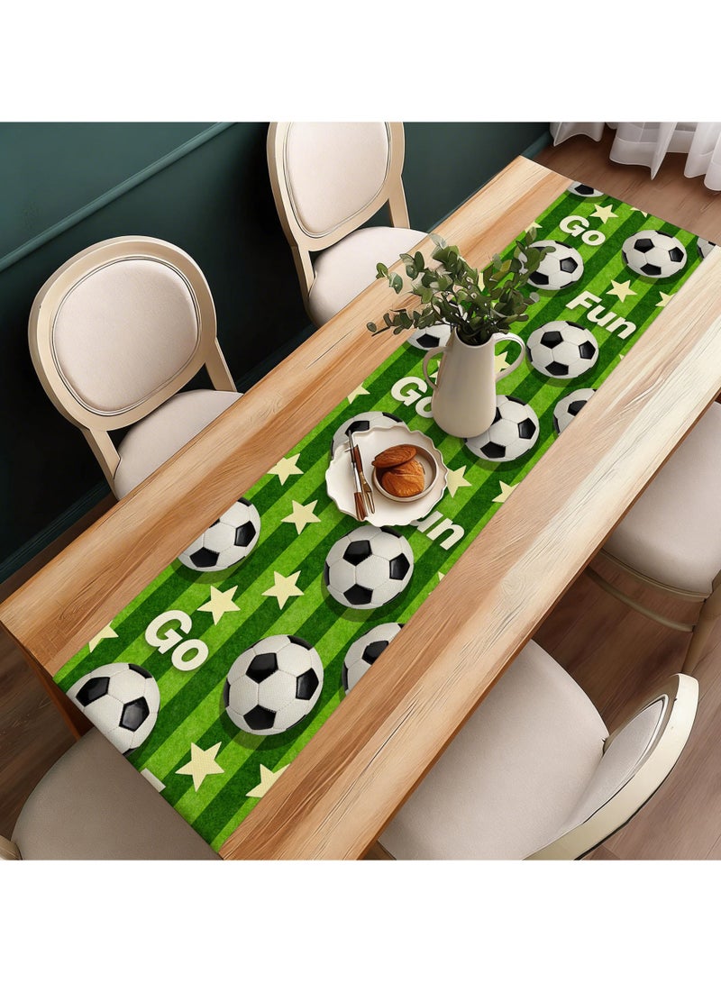 World Cup Football Printed Table Runner with 'Go Fun' Text, Linen Style Long Table Flag for Dining Table, Bookshelf, Home Decor - Image 3