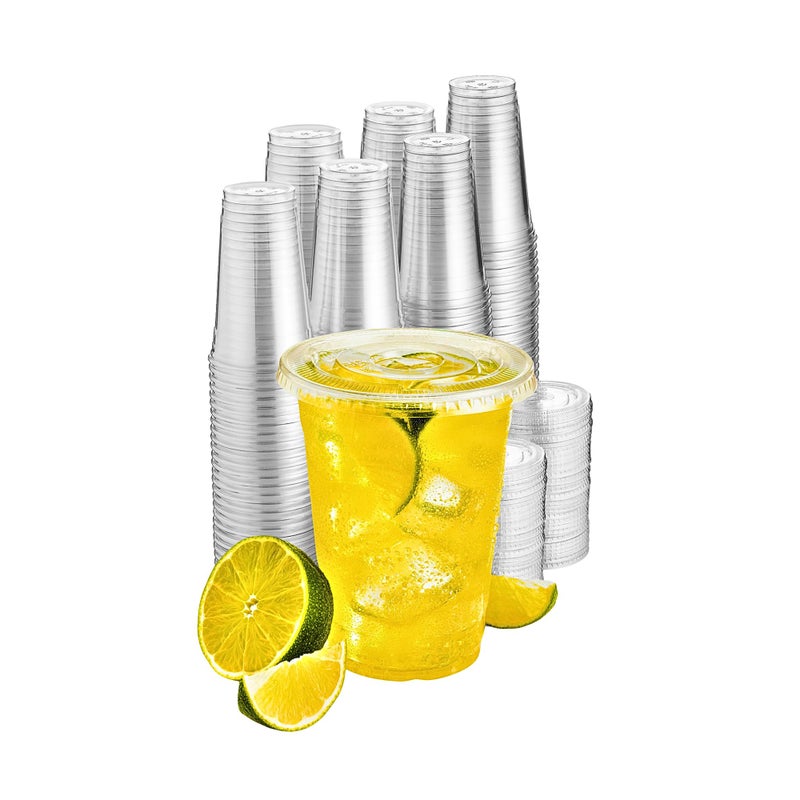 Green Direct 12 oz Disposable Cups With Lids Clear Plastic Cups With Lids Iced Coffee Cups For Bubble Boba Tea Cup and Flat Lid For Cold Drinking Smoothie 50 Sets