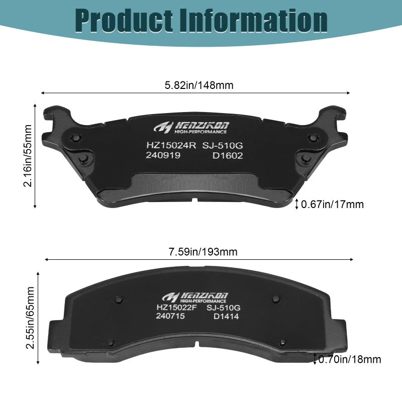 HYFTJYZ Ceramic Front And Rear Brake Pads Compatible With 12-20 Ford F-150  2012 2013 2014 2015 2016 2017 2018 2019 2020  4 Brake Pads Kits Replacement Part Hz1414+Hz1602 - Image 2