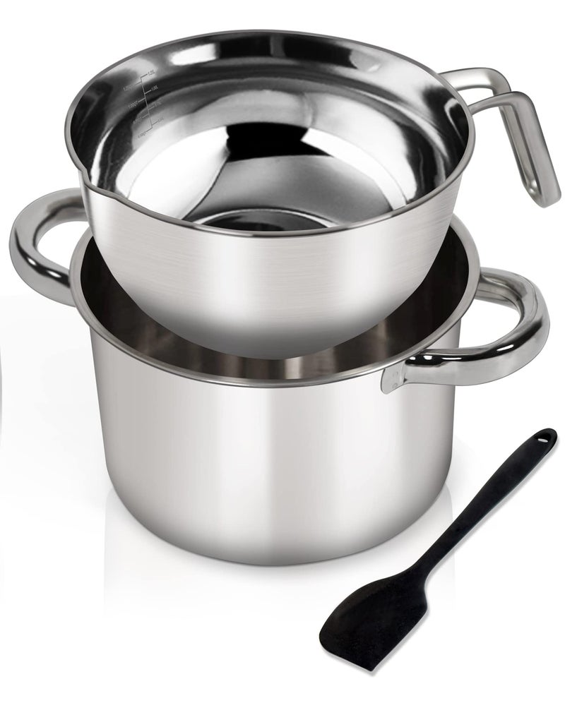 Marsheepy Double Boiler Pot Set,1250ML/1.1QT Mixing Bowl for Chocolate Melting, 2200ML/ 2QT 304 Stainless Steel Pot With Silicone Spatula for Melting Chocolate, Candy, Candle, Soap, Wax - Image 1
