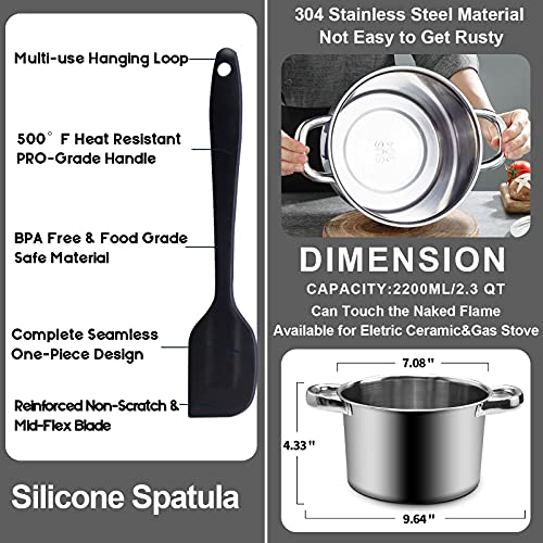 Marsheepy Double Boiler Pot Set,1250ML/1.1QT Mixing Bowl for Chocolate Melting, 2200ML/ 2QT 304 Stainless Steel Pot With Silicone Spatula for Melting Chocolate, Candy, Candle, Soap, Wax - Image 5