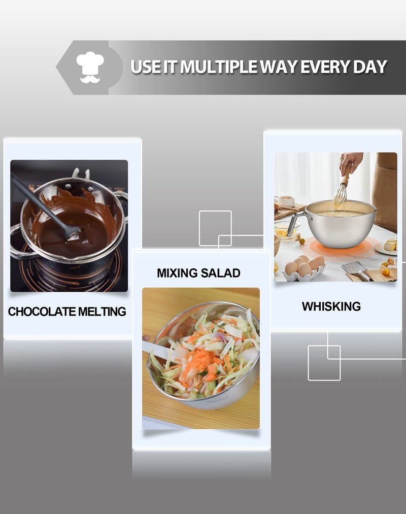 Marsheepy Double Boiler Pot Set,1250ML/1.1QT Mixing Bowl for Chocolate Melting, 2200ML/ 2QT 304 Stainless Steel Pot With Silicone Spatula for Melting Chocolate, Candy, Candle, Soap, Wax - Image 4