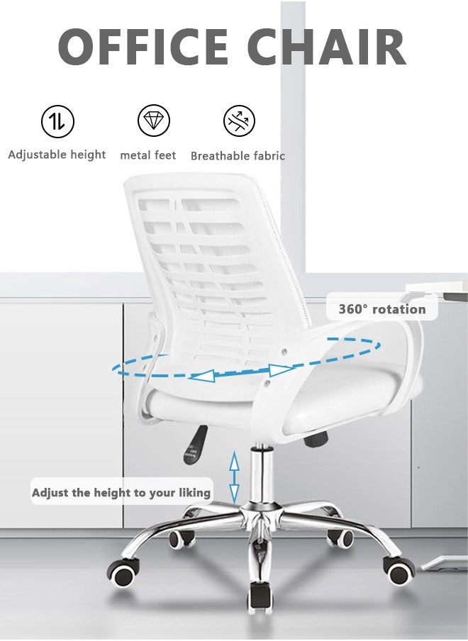 Bolivia's Ergonomic Office Chair，swivel Mesh Office Chair with Metal Leg White 50x50x70cm  - Image 1