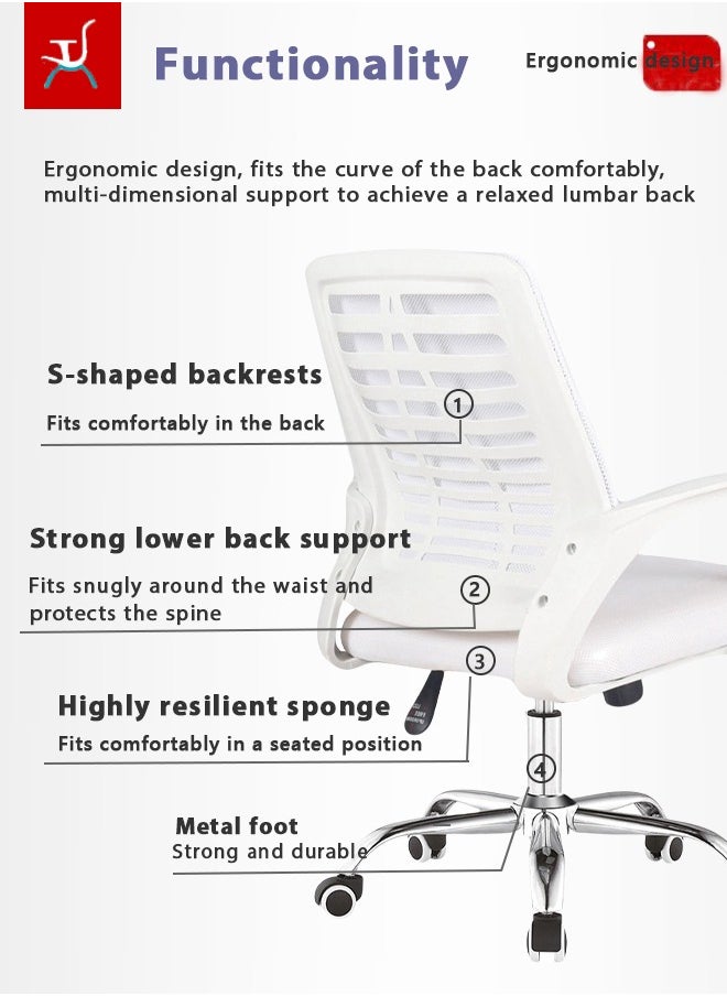 Bolivia's Ergonomic Office Chair，swivel Mesh Office Chair with Metal Leg White 50x50x70cm  - Image 2