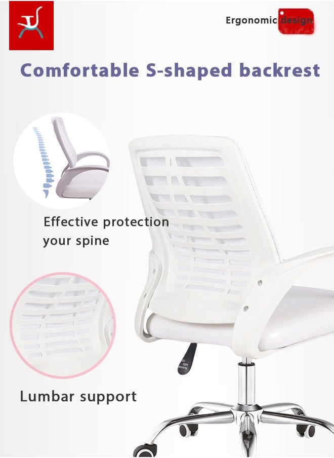 Bolivia's Ergonomic Office Chair，swivel Mesh Office Chair with Metal Leg White 50x50x70cm  - Image 3