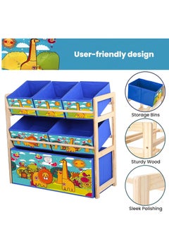HotsUAE Toys Organizer Kids Toy Storage Organizer, 3-Tier Wooden Children Storage Rack with 6 Detachable Storage Bins Extra Large Capacity Bookshelf Bookcase for Playroom, Nursery and Kids Room Boys Girls  - Image 5