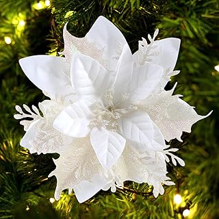 FurRain FurRain Christmas Poinsettia Artificial Flowers Decorations Christmas Tree Wreaths Garland Decoration Glitter Flowers  - Image 1