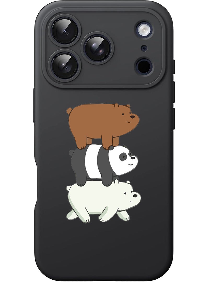 Theodor Protective Slim Fit Case Liquid Silicone Cover with Full Body Protection Anti-Scratch Shockproof Case For Apple iPhone 17 Pro Max (Black) Three Panda-01 - Image 1