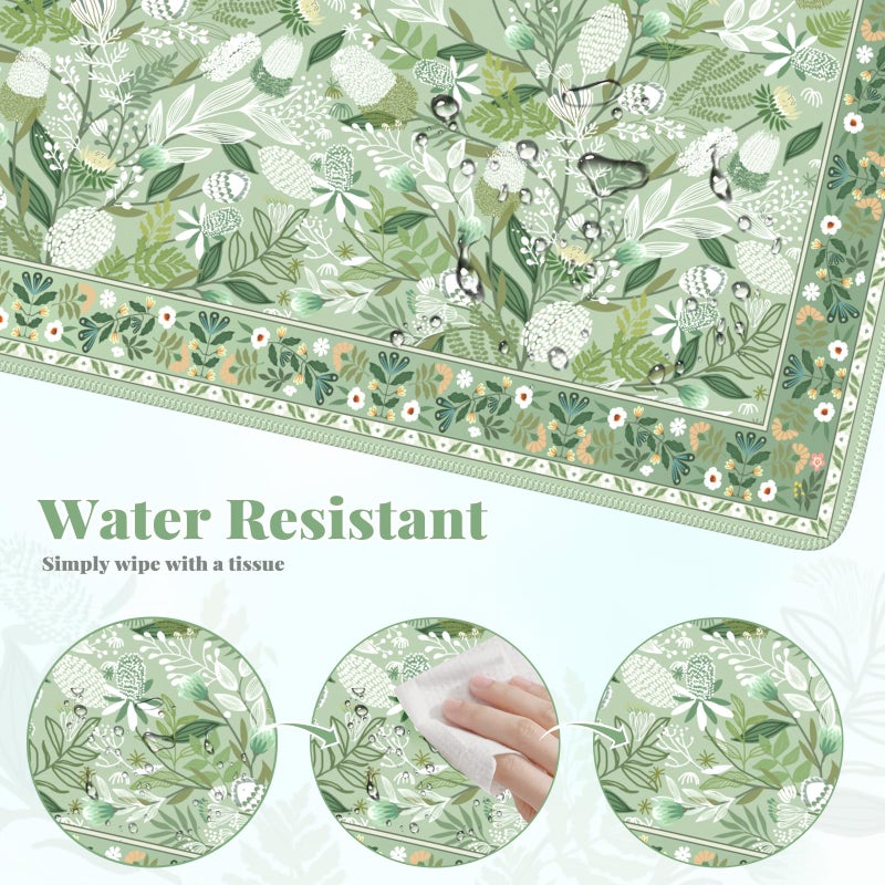 Anyshock Large Mouse Pad for Desktop, Cute Desk Mat Pad Protector for Work, Aesthetic Pretty Anti-Slip Keyboard Cover for Office School Home Supplies, Green Floral, 35.4" x 15.7" - Image 5
