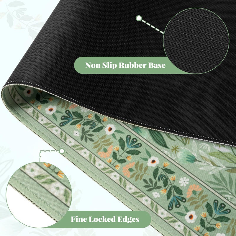 Anyshock Large Mouse Pad for Desktop, Cute Desk Mat Pad Protector for Work, Aesthetic Pretty Anti-Slip Keyboard Cover for Office School Home Supplies, Green Floral, 35.4" x 15.7" - Image 4
