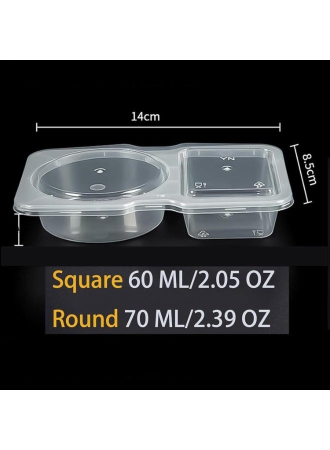 15 قطعة من حاويات التوابل ذات الحجرة المزدوجة مع أغطية يمكن التخلص منها، وحاويات وجبات خفيفة ذات حجرتين، وحاوية وجبات خفيفة قابلة لإعادة الاستخدام للصلصات الجاهزة، والعينات، ووجبات السفر الخفيفة - Image 2