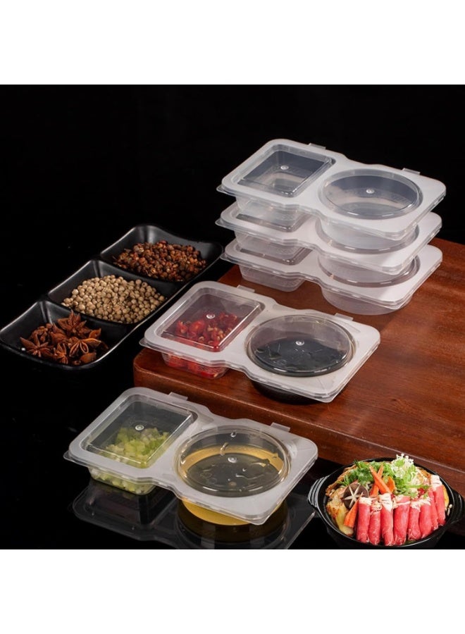 15 قطعة من حاويات التوابل ذات الحجرة المزدوجة مع أغطية يمكن التخلص منها، وحاويات وجبات خفيفة ذات حجرتين، وحاوية وجبات خفيفة قابلة لإعادة الاستخدام للصلصات الجاهزة، والعينات، ووجبات السفر الخفيفة - Image 4