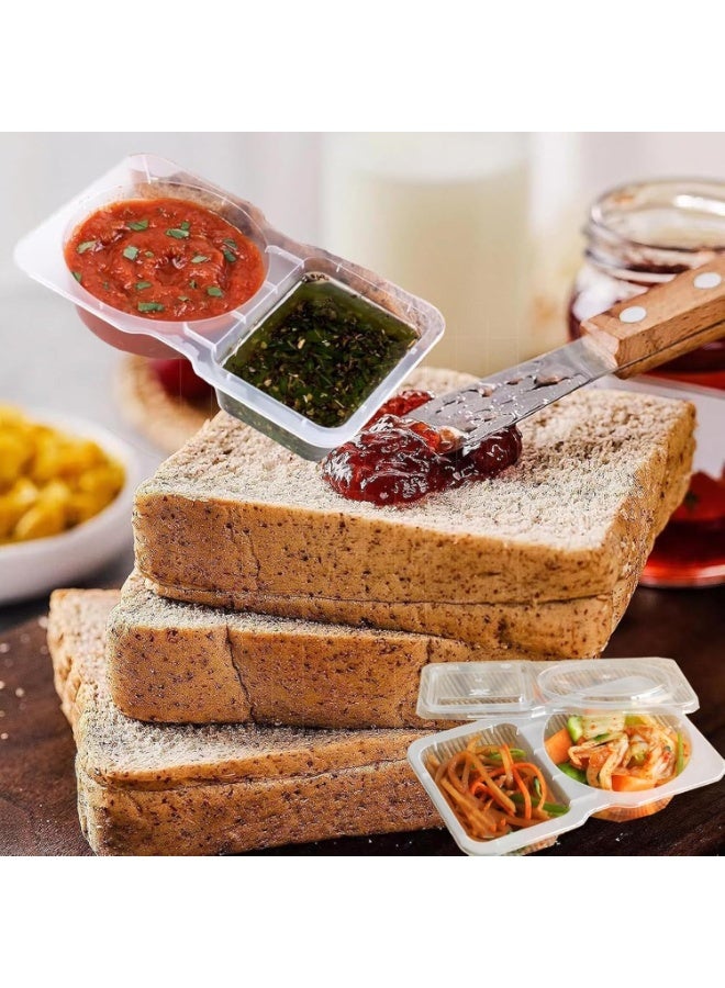 15 قطعة من حاويات التوابل ذات الحجرة المزدوجة مع أغطية يمكن التخلص منها، وحاويات وجبات خفيفة ذات حجرتين، وحاوية وجبات خفيفة قابلة لإعادة الاستخدام للصلصات الجاهزة، والعينات، ووجبات السفر الخفيفة - Image 3