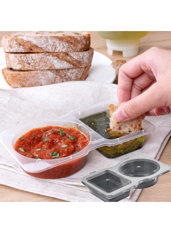 15 قطعة من حاويات التوابل ذات الحجرة المزدوجة مع أغطية يمكن التخلص منها، وحاويات وجبات خفيفة ذات حجرتين، وحاوية وجبات خفيفة قابلة لإعادة الاستخدام للصلصات الجاهزة، والعينات، ووجبات السفر الخفيفة - Image 5