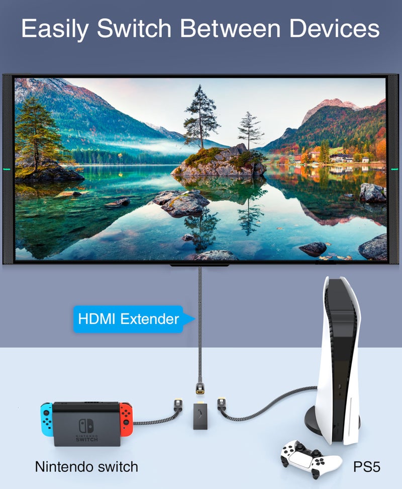 BlueRigger HDMI Extension Cable (3FT, 8K 60Hz HDMI Extender Cord, Male to Female Adapter, High Speed 48Gbps) - Compatible with Xbox, Roku, PS5/PS4, Nintendo Switch, Laptop, Google Chromecast, Wii U - Image 5