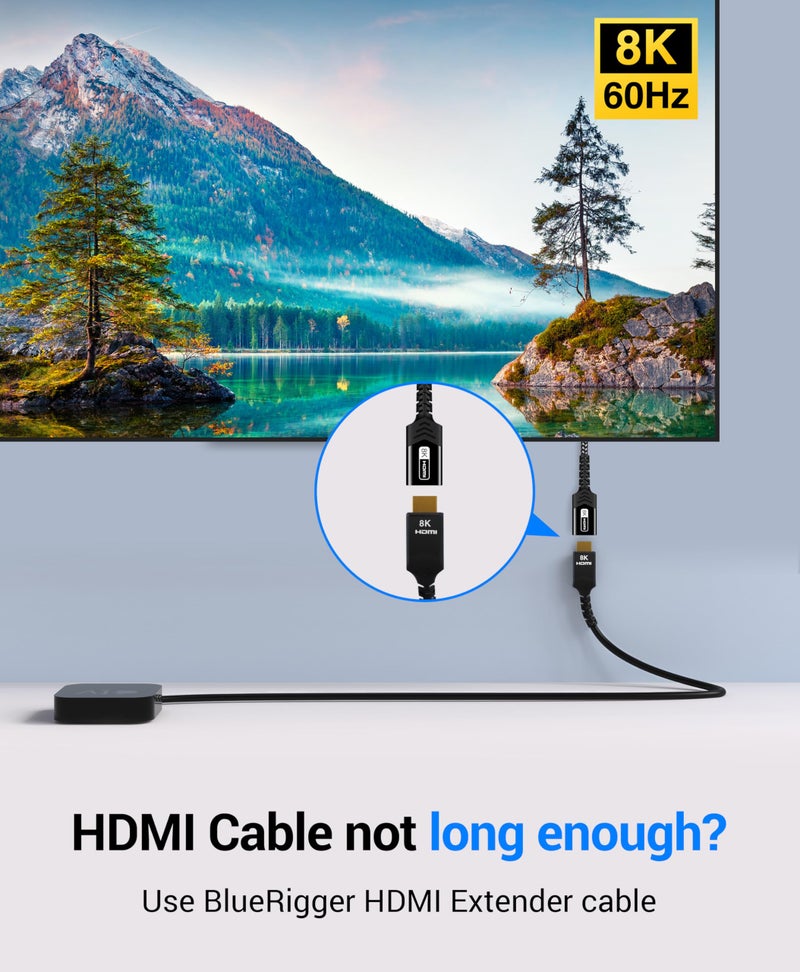 BlueRigger HDMI Extension Cable (3FT, 8K 60Hz HDMI Extender Cord, Male to Female Adapter, High Speed 48Gbps) - Compatible with Xbox, Roku, PS5/PS4, Nintendo Switch, Laptop, Google Chromecast, Wii U - Image 2