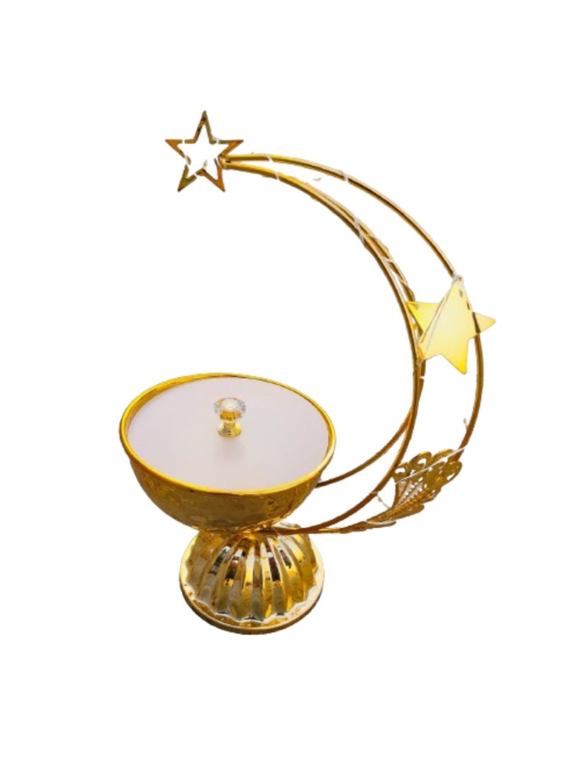 فيتاشيلي فانوس رمضان للديكور الداخلي، أضواء رمضان بيضاء دافئة للمكتب الداخلي، فانوس رمضان معدني مطلي بالذهب مع نمط ضوء القمر (هلال القمر)  - Image 1