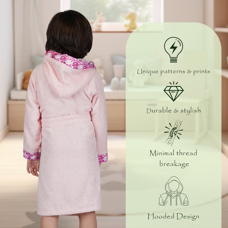Rangoli Premium 100% Bamboo Kids Bathrobe - Pink, Hooded, 500 GSM - Image 3