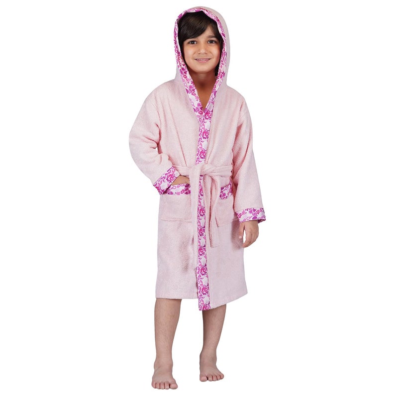 Rangoli Premium 100% Bamboo Kids Bathrobe - Pink, Hooded, 500 GSM - Image 1