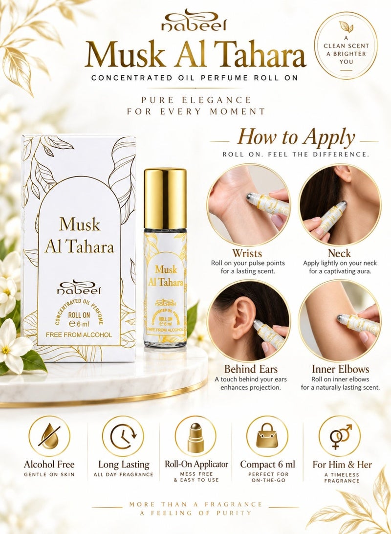 Nabeel 12 Pcs Nabeel Musk Al Tahara Pure White Musk Roll On Perfume Oil 6 ML Clean Intimate and Long-Lasting Elegance - Image 5
