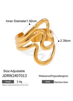 AROAQ Uworld Adjustable Gold Color Ring for Women with Pearl Leaf Design and Textured Strip Elegant Jewelry Gift 