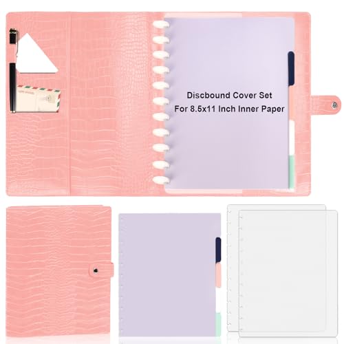 SKLENICE PU Leather Discbound Cover Set 8.5X11 Inch Discbound Cover Letter Size with 5 Tab Colored Index Dividers 2 Sheets Binder Dividers Frosted Crocodile Pattern Leather Planner for Office (Peach Pink) - Image 1