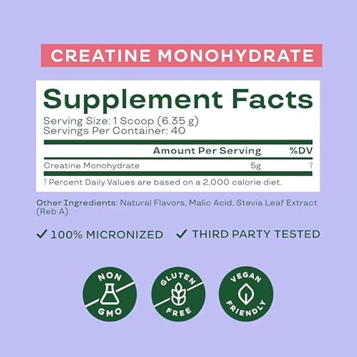 Bloom Nutrition Creatine Monohydrate Powder, 5g Micronized Creatine per Serving, Supports Muscle Recovery, Strength, Endurance, Pre or Post Workout, Gluten Free, Non GMO, Raspberry Lemon, 40 SVG, 9 oz - Image 3