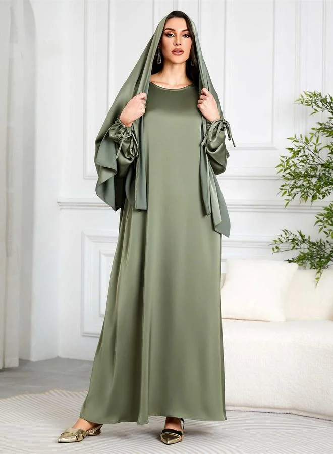 تايك تو جلابية بأكمام بكشكشة مع غطاء للرأس