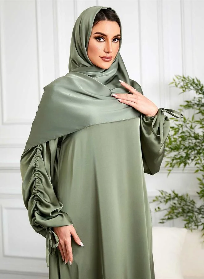 Take Two  Women Green Ruched Sleeves Jalabiya with Headscarf for Women | Best Price UAE